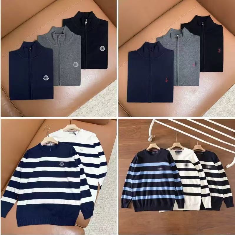 Cross-Border Export Rl Paul Pony Logo Men's Sweater Cardigan Zipper Stand Collar Men's Sweater Slim Knitted Sweater for Men