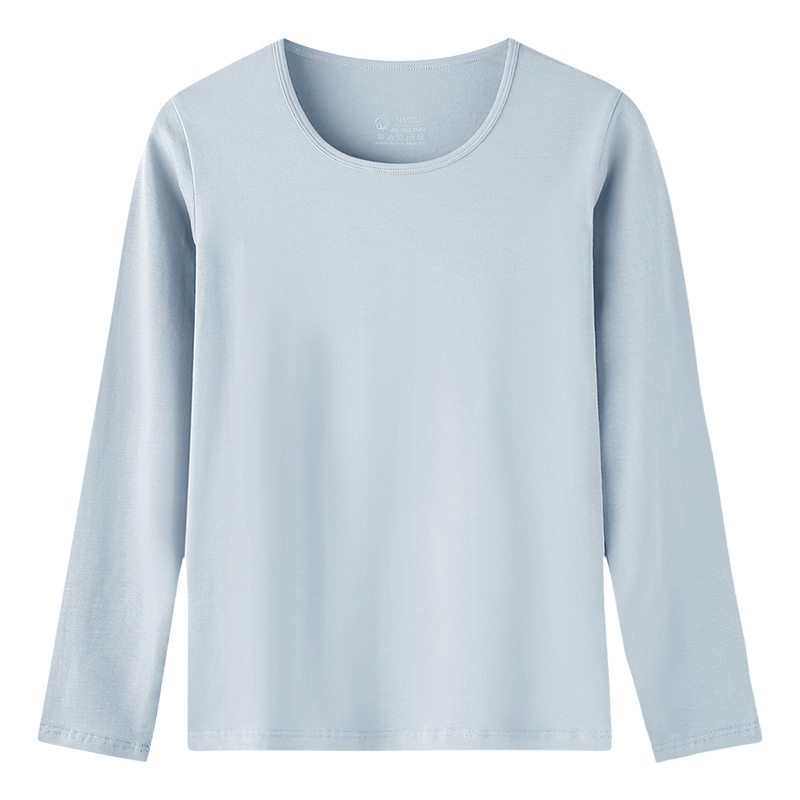 Venta al por mayor de algodón puro térmico superior ropa de Otoño de las mujeres de manga larga cuello redondo delgada camisa de fondo cómodo ropa interior sin costuras de manga larga