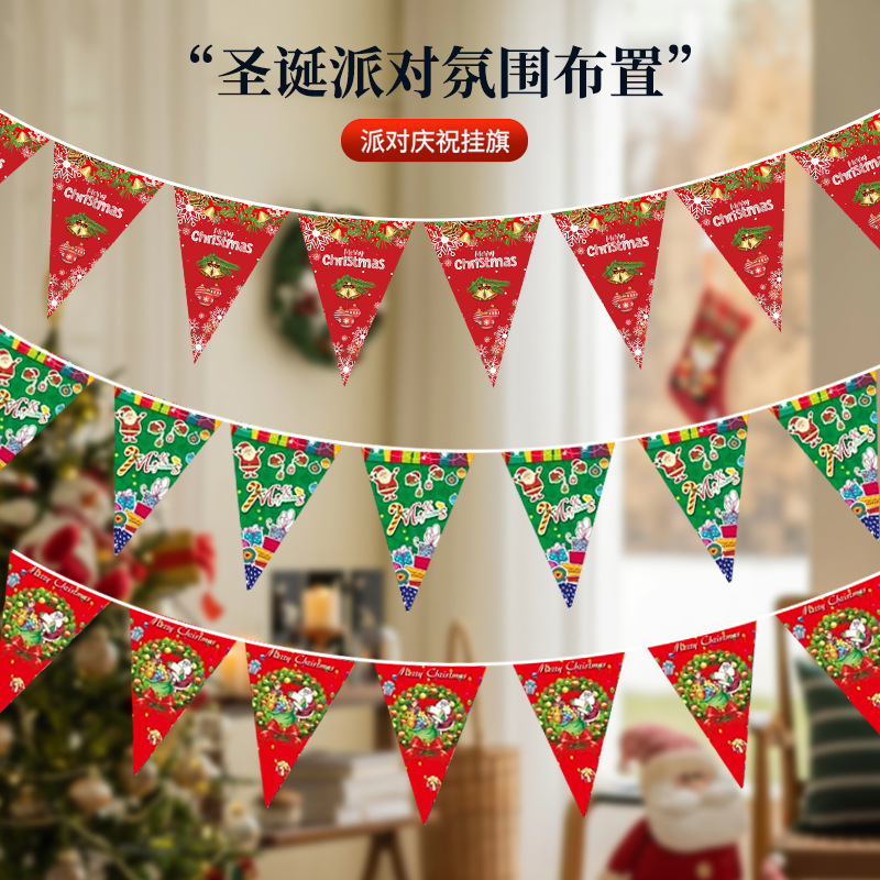 Bandera de triángulo de Navidad tira banderas Feliz Navidad fiesta de Navidad diseño de fondo banner decoración al por mayor