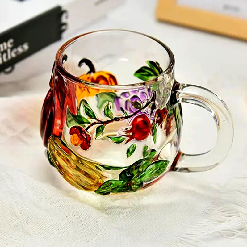 Flaventz pintado calabaza taza de vidrio taza de oficina taza de café taza de leche casera taza de té taza de agua