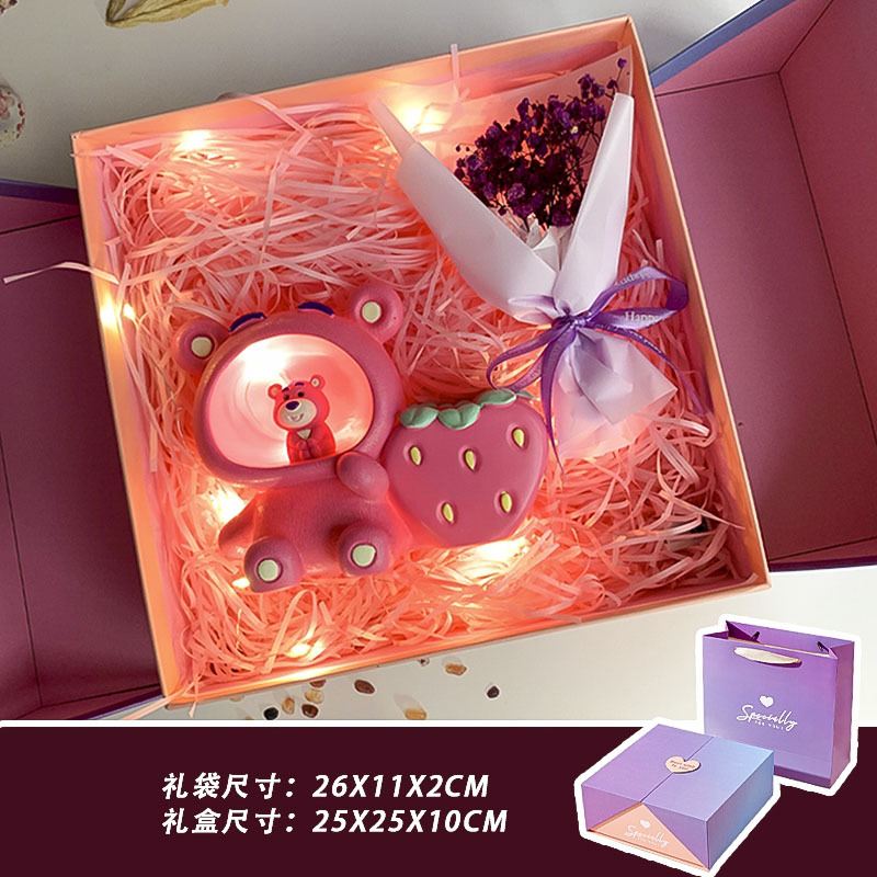 Red strawberry, pens holder, ceiling light, bouquet