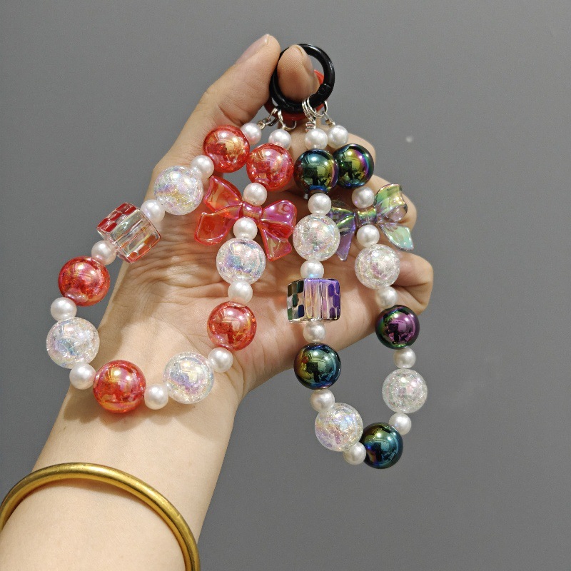 Nuevo color plateado explosión con cuentas de teléfono móvil cadena colgante pequeño fresco Arco de corte colorido cuentas llavero joyería colgante