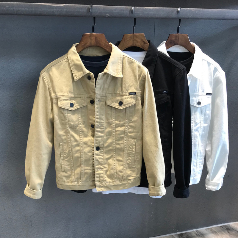 春秋季新款白色牛仔夹克男装上衣服韩版潮流休闲工装牛仔外套男士|undefined