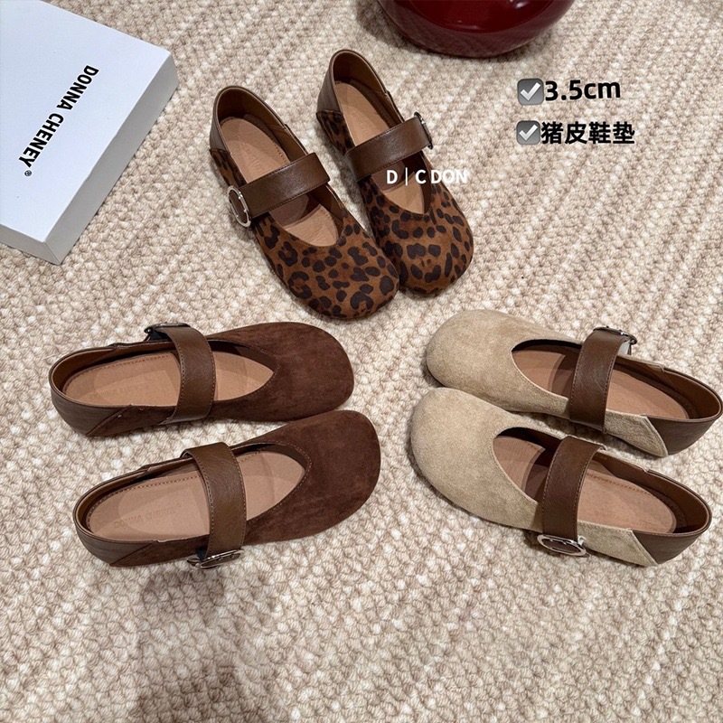 羊皮版~小众复古豹纹玛丽珍鞋女秋季小香风温柔气质两穿浅口单鞋