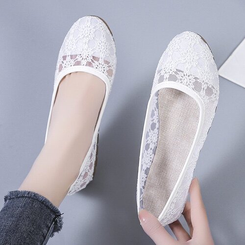Women's Spring Summer Korean Style Mesh Round Toe Flat Mouth Mother's Shoes with Doudou Soles