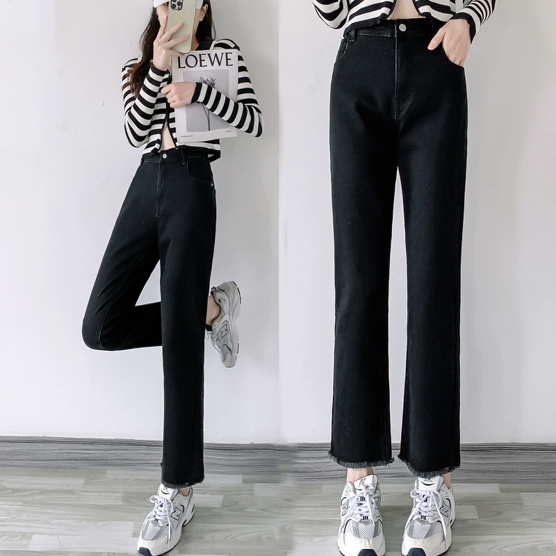 200 джинсов, 300 джинсов, 350 джинсов, женские Суперэластичные заусенцы с девятью штанами, черные маленькие прямые джинсы