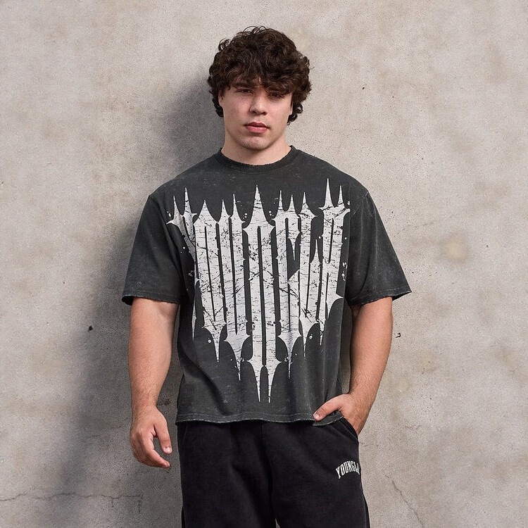 YOUNGLA American New Men's Oversized T-shirt Jogging Sports Fitness Cotton Round Neck Short Sleeve Fashionable Casual T-shirt