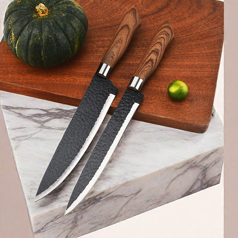 Set de cuchillos de acero inoxidable martillado — juego de 6 piezas con mango ergonómico, acabado forjado, calidad de exportación