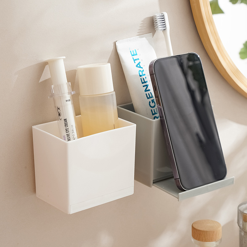 Nueva caja de almacenamiento montada en la pared caja de almacenamiento de artículos diversos sin perforar pared estante de almacenamiento de cabecera titular del teléfono móvil titular del cepillo de dientes image 1