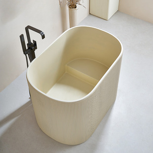 Small-Sized Bathtub Wabi-Sabi Cream Style Freestanding Creative Personality Bathtub Designer Artificial Stone Striped Art