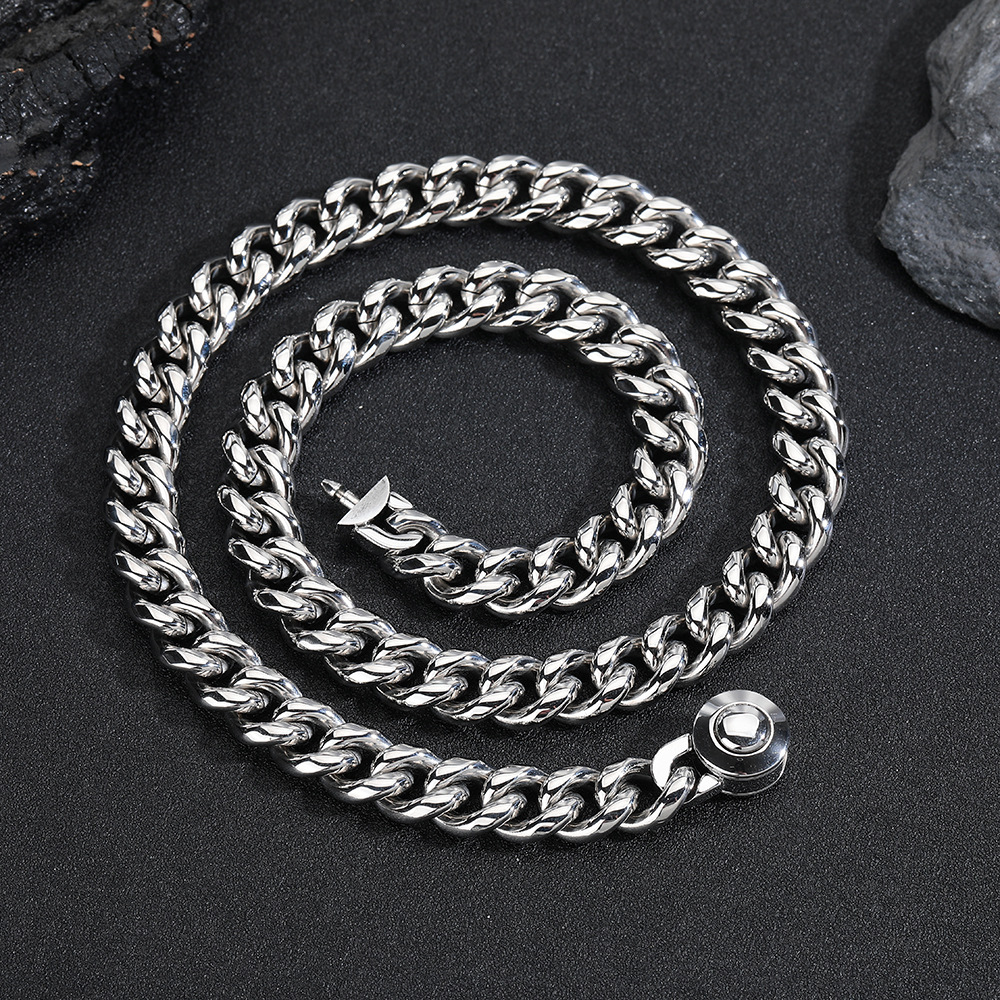 Collier Cubain Homme En Acier Inoxydable Avec Diamants 10mm_voghion.com