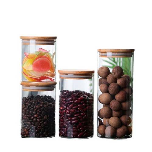 Manufacturer wholesale multi-specification high borosilicate glass storage jars sealed jars tea jars bamboo lid jars candy jars