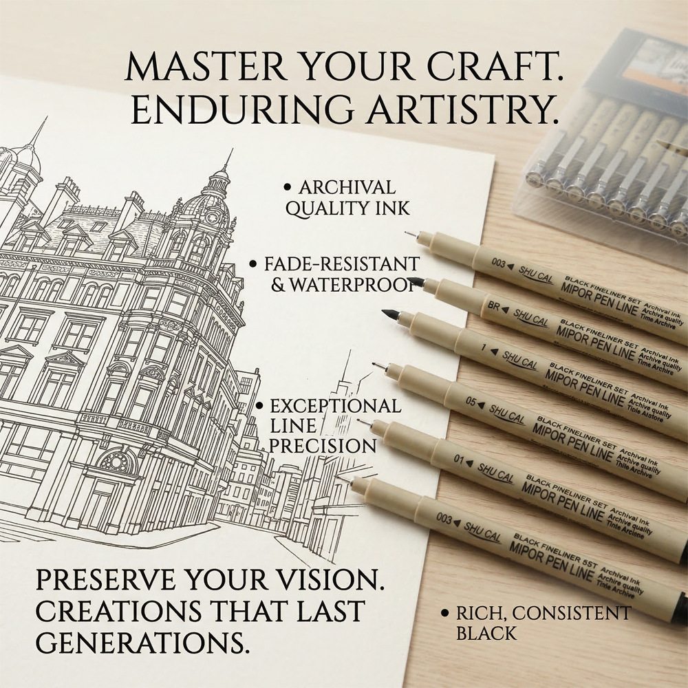 Cross-Border Fine Liner Pens for Hand-Drawn Comics and Drawing, 12-Piece Set, Art Outlining Non-Fading Outline Pens