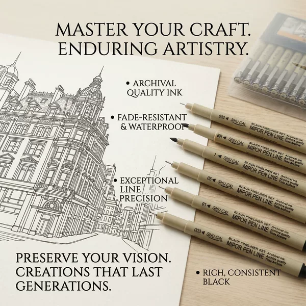 Cross-Border Fine Liner Pens for Hand-Drawn Comics and Drawing, 12-Piece Set, Art Outlining Non-Fading Outline Pens