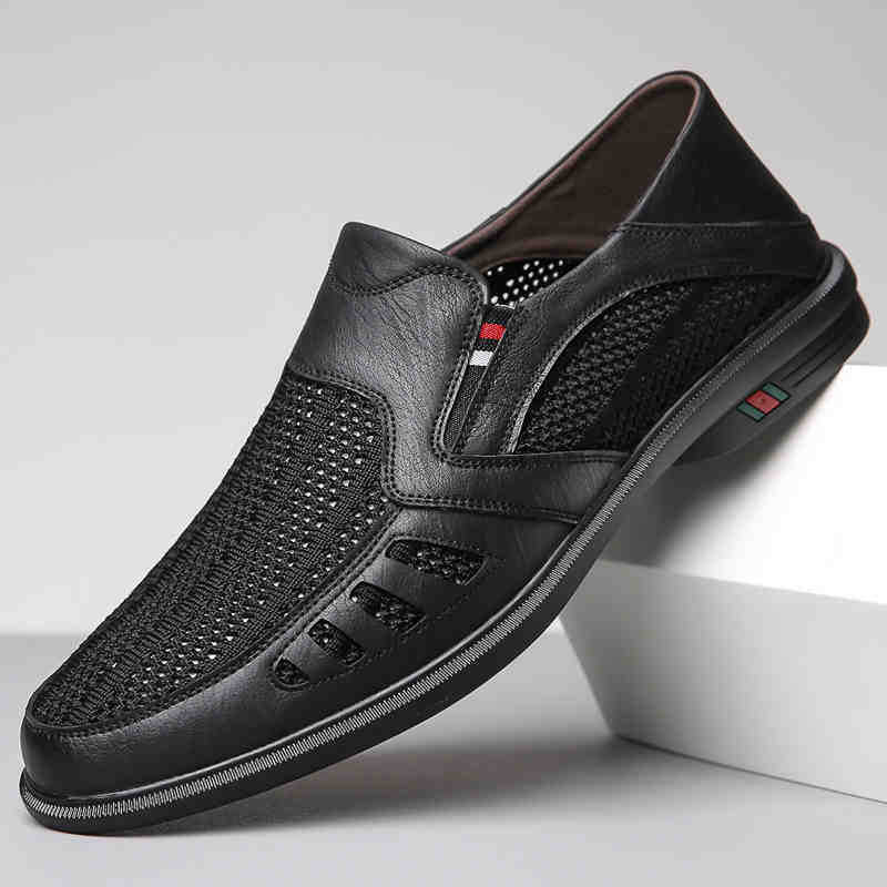 2026 Summer New Men's Business Casual Shoes, Leather, Soft Sole, Mesh Breathable Slip-On Leather Sandals, Wholesale_voghion.com