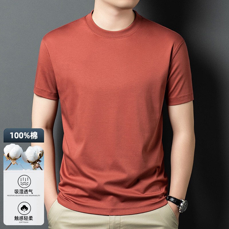 Liquid Ammonia Long-Staple Cotton Summer Short-Sleeved T-Shirt Men's 100% Cotton High-Count High-Density Casual Round Neck Breathable Top Thin