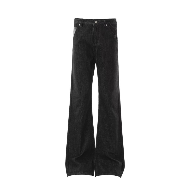 Slightly Flared Stacked Four-Stripe Narrow-Cut Raw Denim Jeans for Men and Women, Straight Slim Fit Cleanfit Pants, Trendy Brand