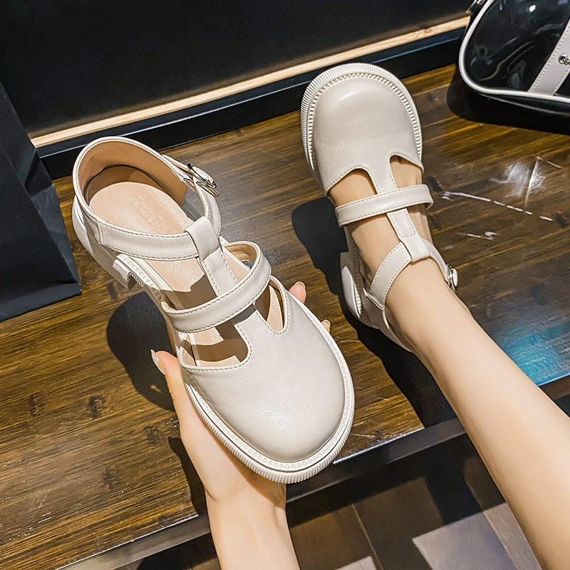 Добавьте жира, Расширьте и Увеличьте новый толстый каблук с толстой подошвой в стиле ретро, туфли Мэри Джейн, женские сандалии больших размеров, женская обувь 41-43