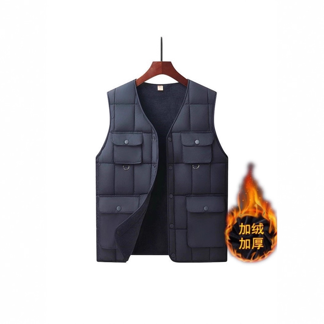 2025 New down Cotton Vest for Middle-Aged and Elderly Men, Fleece-Lined and Thickeneded Vest, Winter Casual Multi-Flap Pocket Pants Vest
