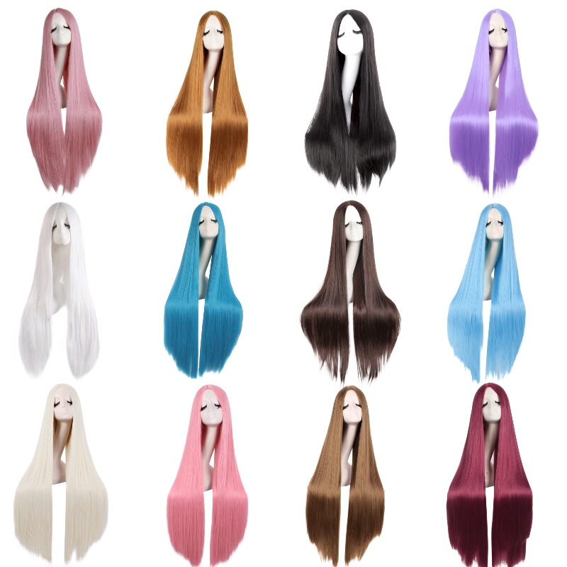 Halloween Multi-use Color Wig 100cm Long Straight Hair cosplay Animation High Temperature Silk Chemical Fiber Hair Cover