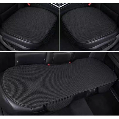 Ice Silk Seat Cushion for Car, Breathable and Cool, Suitable for All Seasons, Half-Cover Simple Three-Piece Set, Ice Silk Seat Pad (Seat cushion, seat cover) - black-cool-and-breathable-cushion-separate-front-row-with-pocket