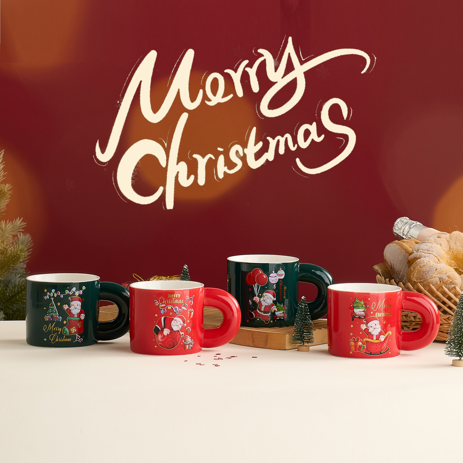 Regalos navideños, tazas de agua, tazas de souvenirs, dibujos animados creativos transfronterizos, tazas de Santa, tazas de cerámica