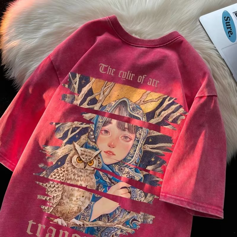 Camiseta de manga corta de algodón de la marca de moda de la calle alta estadounidense para hombres verano retro marea casual lavado viejo media manga guapo camiseta