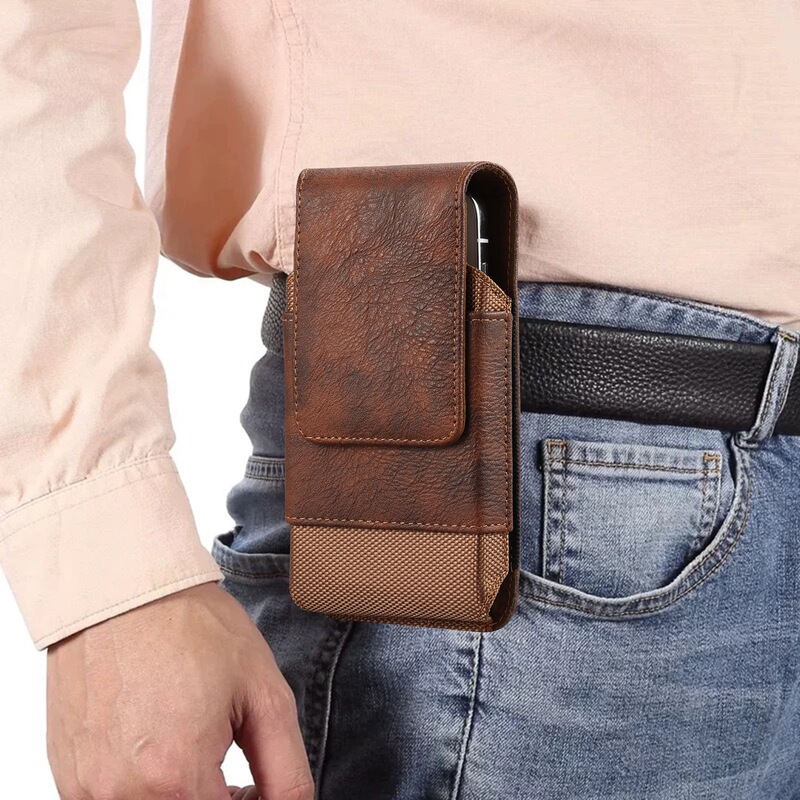 Universal for 17Promax Nylon Oxford Cloth Splicing Belt Universal Waist Bag Card Slot Vertical Bag Mobile Phone Leather Case