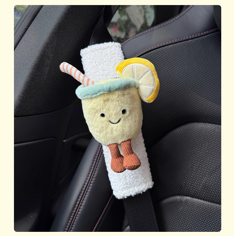 New Lemon Coconut Water Car Seatbelt Shoulder Protector Anti-Neck Strain Women's Decorative High-End Plush Shoulder Cover