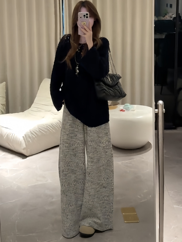 灰色小香风阔腿裤女秋季2025新款小个子高腰显瘦休闲慵懒风直筒裤|undefined