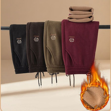 加绒裤子女外穿冬季保暖休闲裤加厚宽松大码刺绣哈伦裤平口运动裤