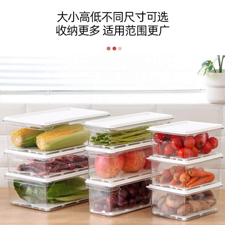 Refrigerador de estilo japonés, caja de almacenamiento de drenaje, frutas, verduras, pescado, carne, almacenamiento sellado, caja de preservación de cocina