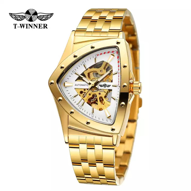 Ganador estilo europeo y americano de los hombres de moda casual hueco triángulo reloj cabeza reloj mecánico automático generación