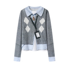 现货2025早秋新款趣味假两件印花针织开衫2530Z13724