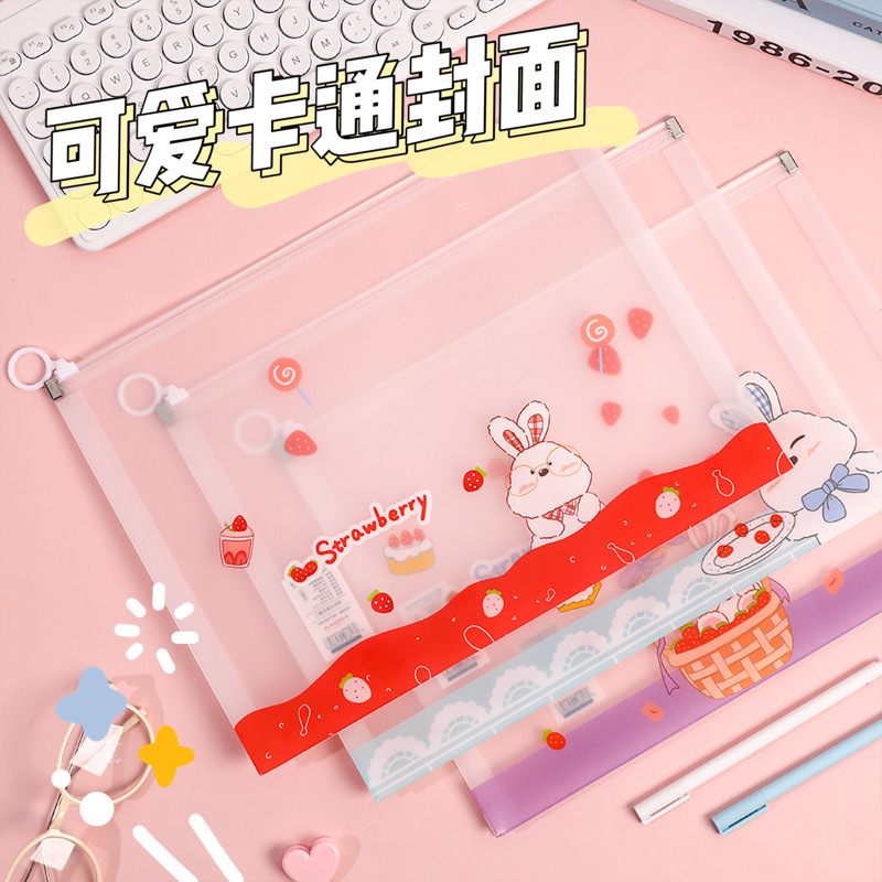Bolsa de archivo de dibujos animados transparente de PVC A4 Oficina Documento Portátil Bolsa de cordón bolsa de archivo de estudiante de secundaria al por mayor