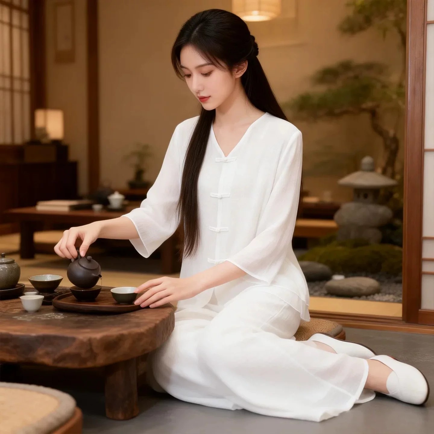禅意茶服仙气飘逸禅舞服套装中式棉麻禅修疗愈冥想居士太极服女款