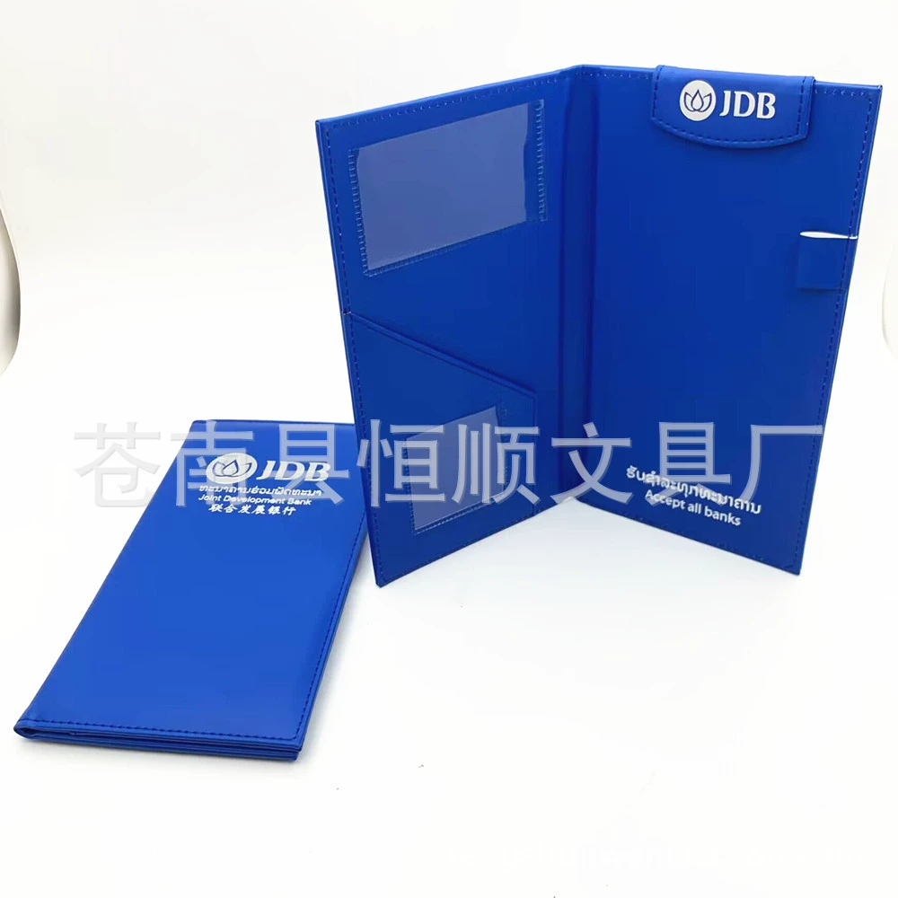 Производитель: индивидуальный синий кожаный магнитный держатель для кассира с клипсой для счетов в отеле, с крышкой для ручки и логотипом в горячем серебре.