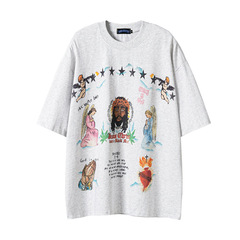 TKPA American retro short-sleeved T-shirt men and women high street spoof print oversize casual half-sleeved T-shirt cross-border trend