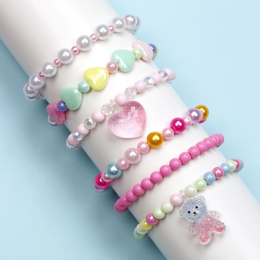 Sweet Rainbow Heart Shape Plastic Beaded Bracelets