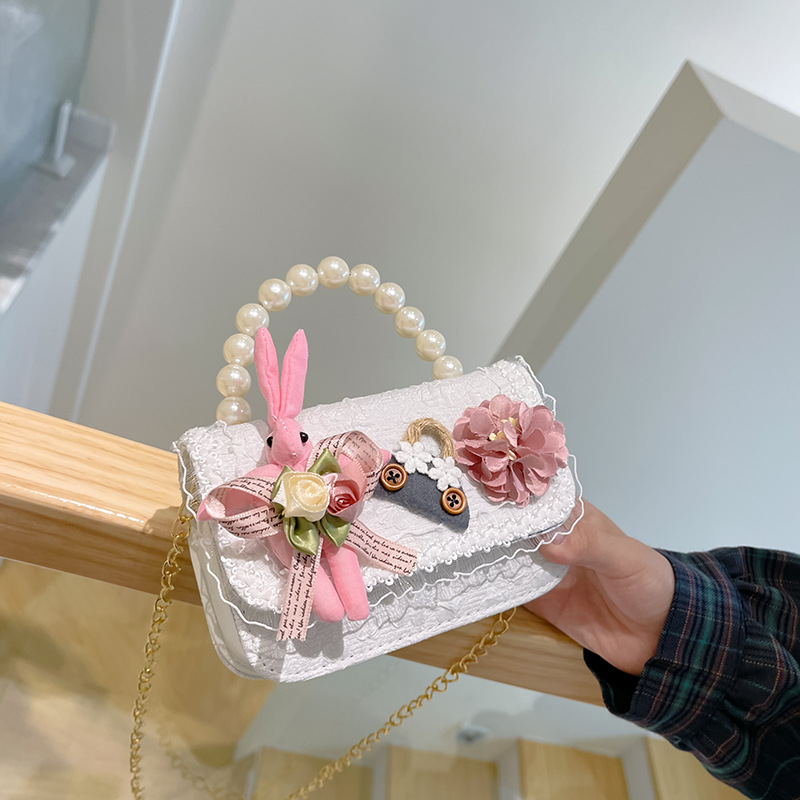 2023 nuevos niños de algodón y lino monedero niñas de viaje de compras elegante bolsa de mensajero de dibujos animados conejito bolsa de hombro