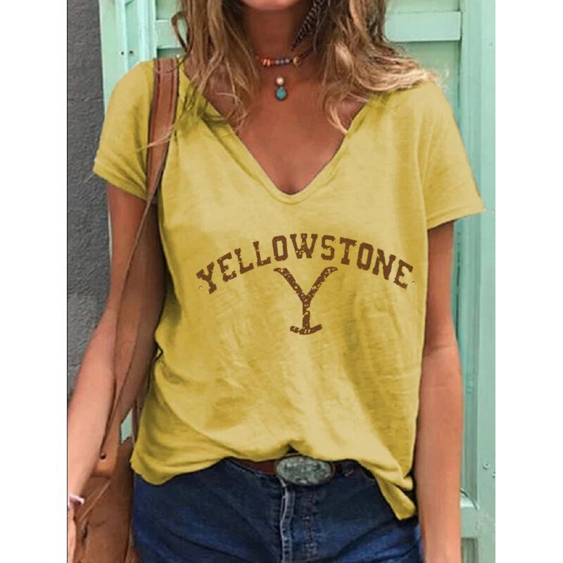 Independent station wish US TV series Yellowstone Park yellowstone 3d printed V-neck casual short sleeve women's T-shirt women's clothing Independent station wish US TV series Yellowstone Park yellowstone 3d printed V-neck casual short sleeve women's T-shirt women's clothing