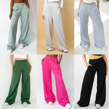 欧美女青年阔腿裤喇叭裤长裤休闲街头ins卫衣卷边长裤