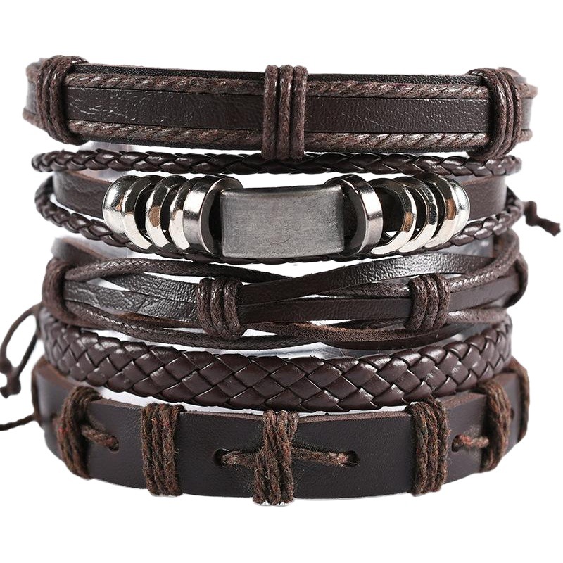 Pulsera de cuero tejida a mano de los hombres de Europa y América transfronteriza hip hop punk DIY traje serie joyería al por mayor