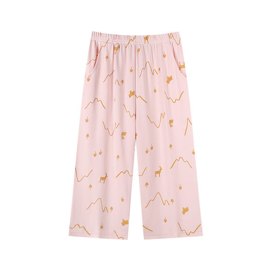 A generation of summer women's cotton pajamas mother casual thin home pants loose outer plus size cropped pants