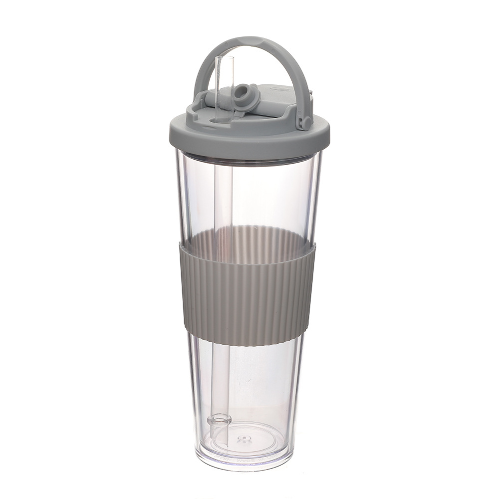 Nuevas tazas de paja de doble cubierta de bebida, tazas de plástico portátiles de alta calidad de verano al aire libre, tazas de agua de grado alimenticio