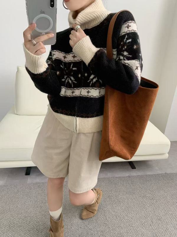 趣味雪花费尔岛毛衣外套女秋冬新款雪地氛围感慵懒风显瘦针织开衫|undefined