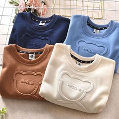 Spring and Autumn Boys' Tops Autumn Style 2023 New Korean Style Cartoon Bear Long Sleeve T-shirt for Middle and Large Children Fashionable Sweaters
