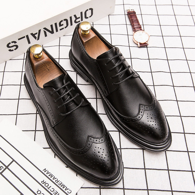 Giày da nam Brogue Derby da siêu sợi tăng chiều cao, đế mềm chống trượt, kiểu Anh Quốc — Màu nâu 6622, Màu nâu A7785, NâuX5, X5 màu đen