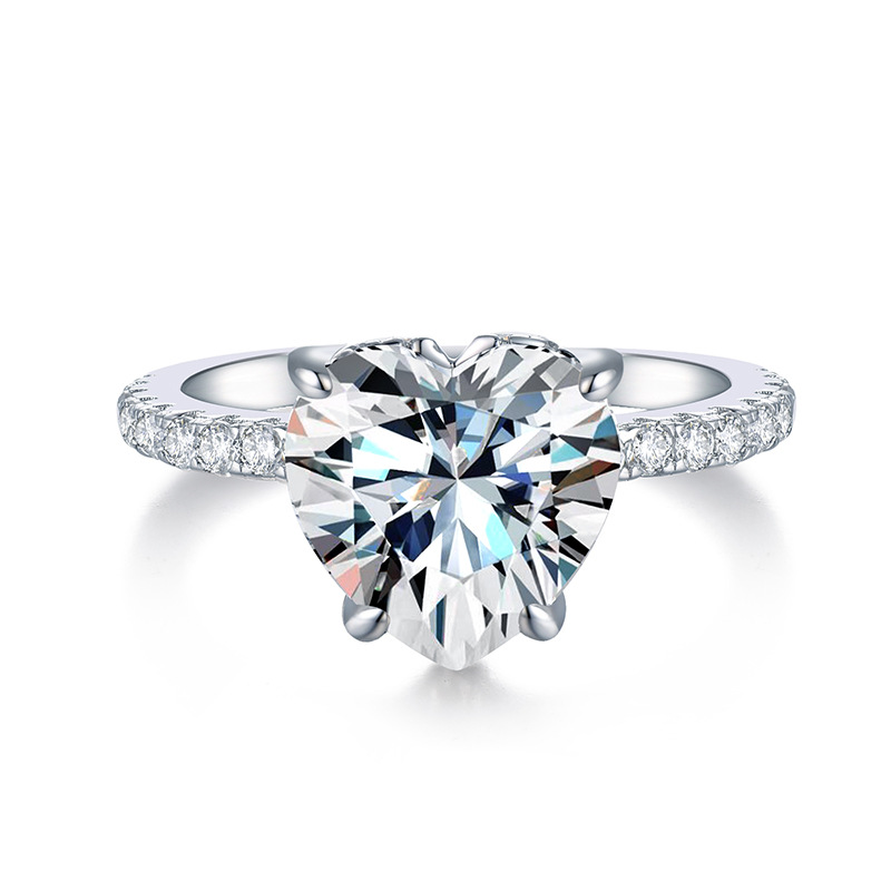Cross-border independent station hot selling 9.5mm heart-shaped 3.5ct Moissanite S925 silver plated 18k platinum engagement ring for women
