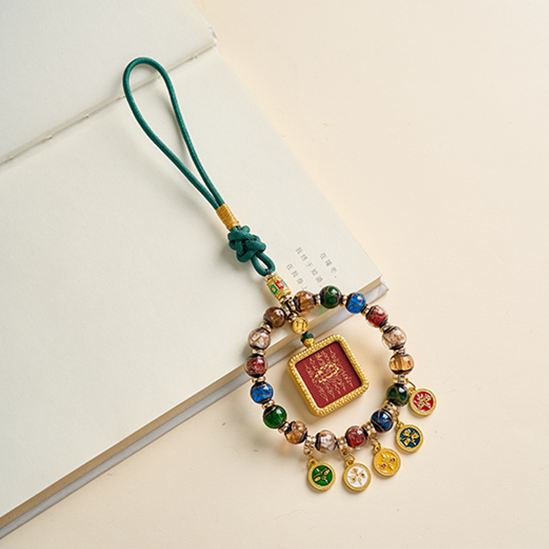 New Ash-Colored Glazed Multi-Treasure Car Pendant, Five-Way God of Wealth High-End Car Hanging, Yellow God of Wealth Thangka Fortune-Attracting Pendant